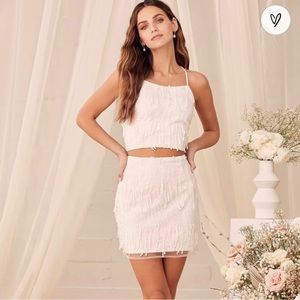 Lulus White Fringe Two Piece Dress Set